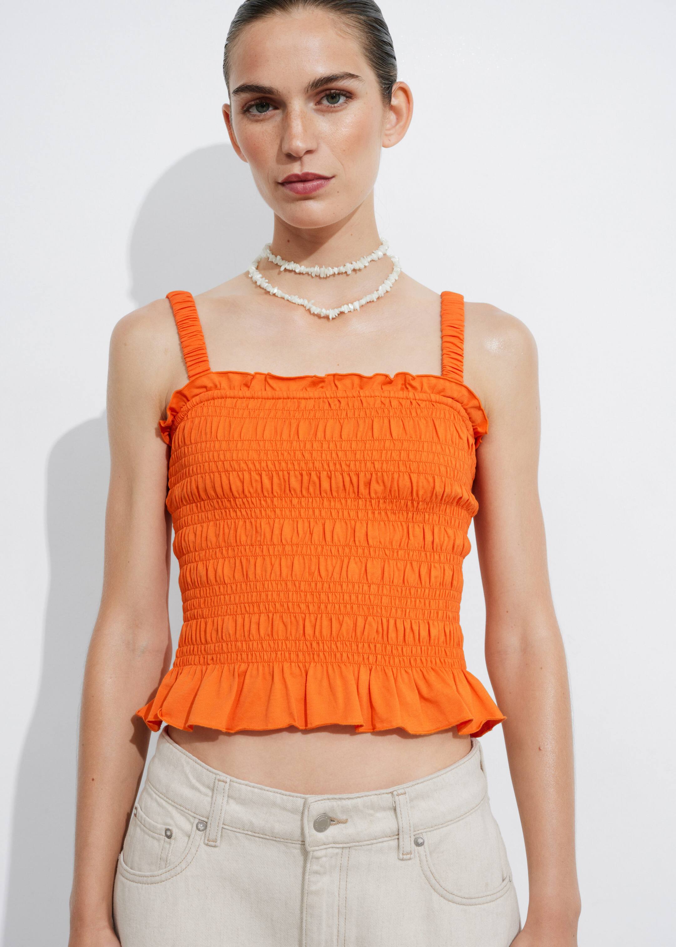 Smocked Peplum Top - Orange - Lookbook