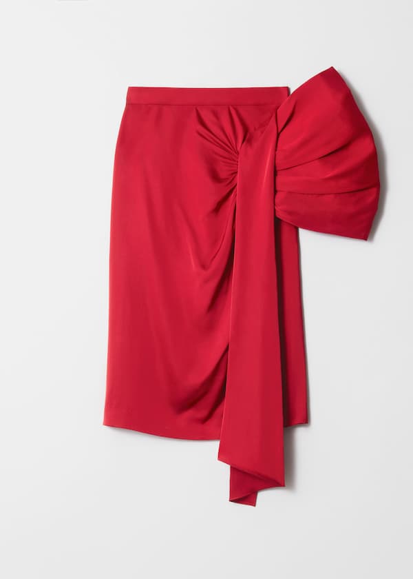 Satin Bow Midi Skirt