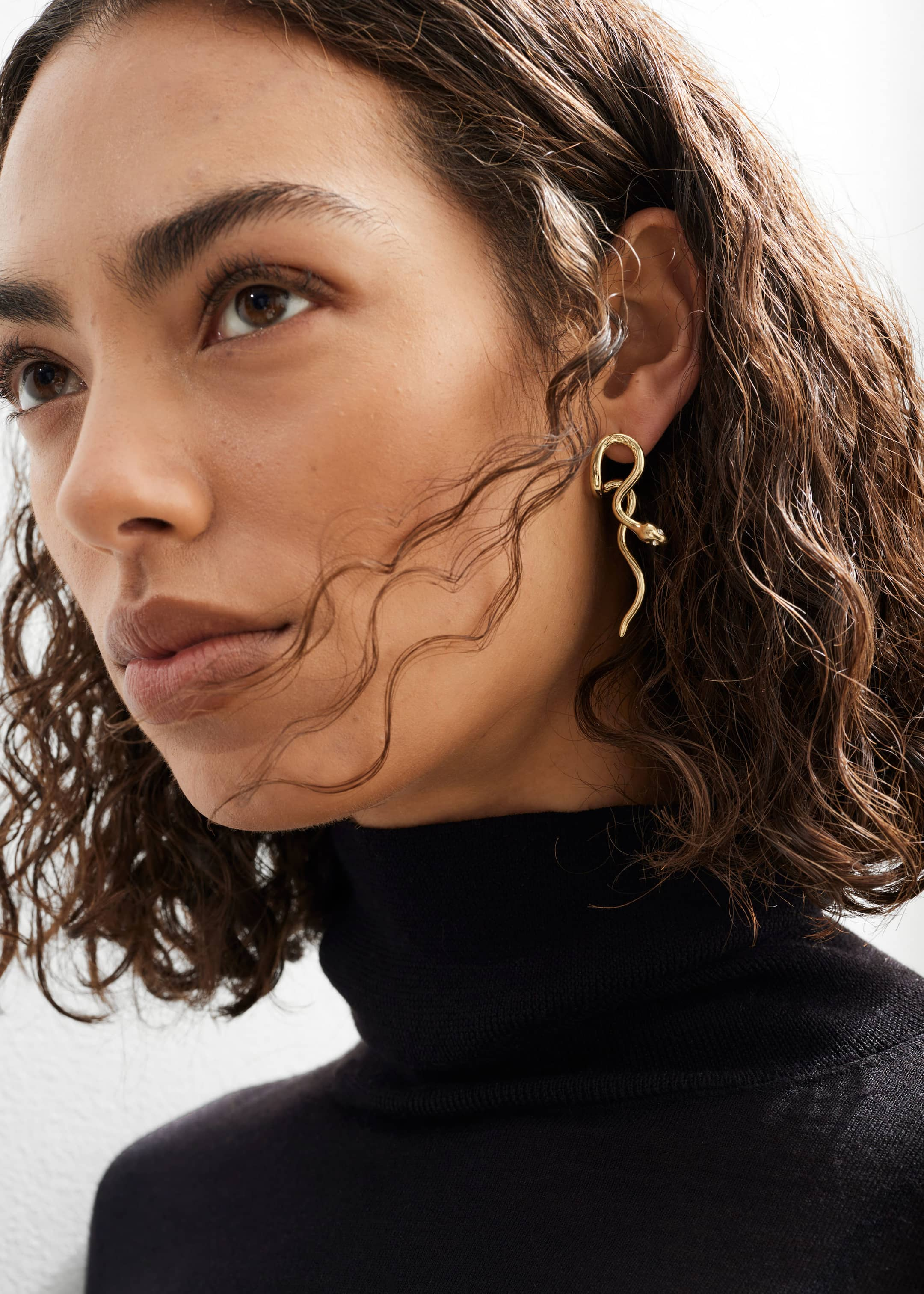 Snake Pendant Earrings - Gold - Lookbook