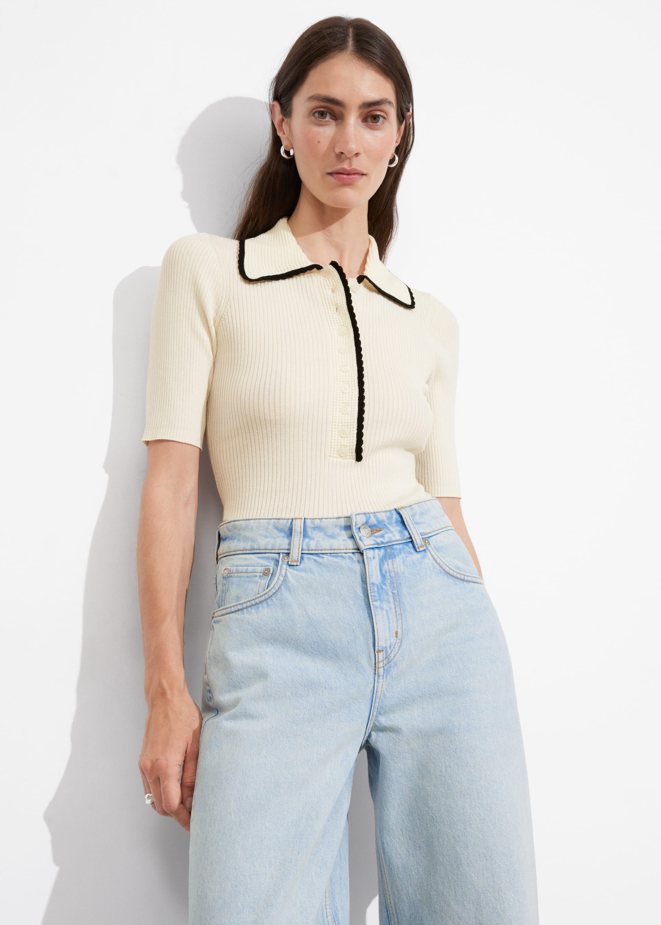 Image of Scalloped Rib-Knit Top