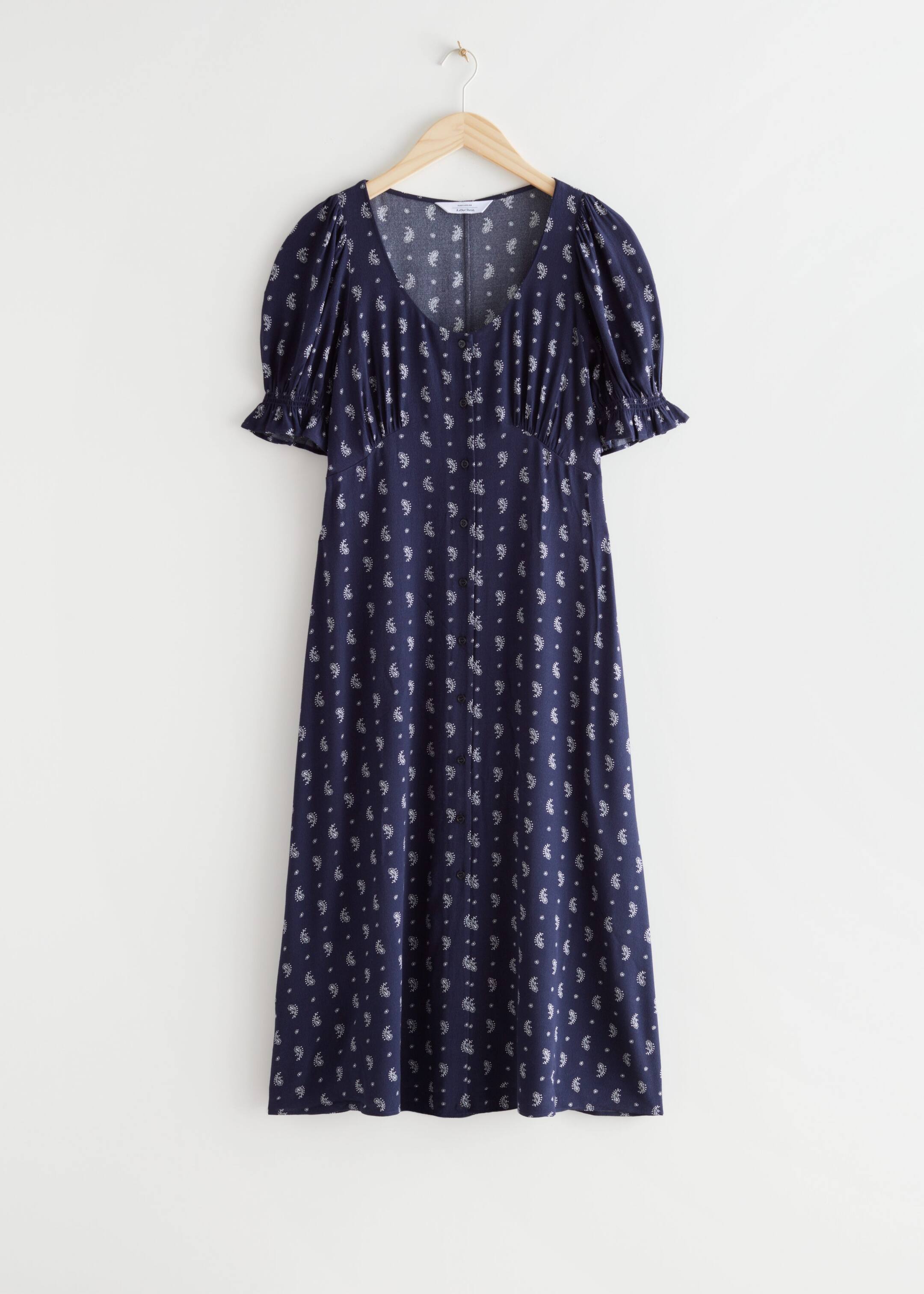 Printed Button Up Midi Dress - Navy Print - Still Life