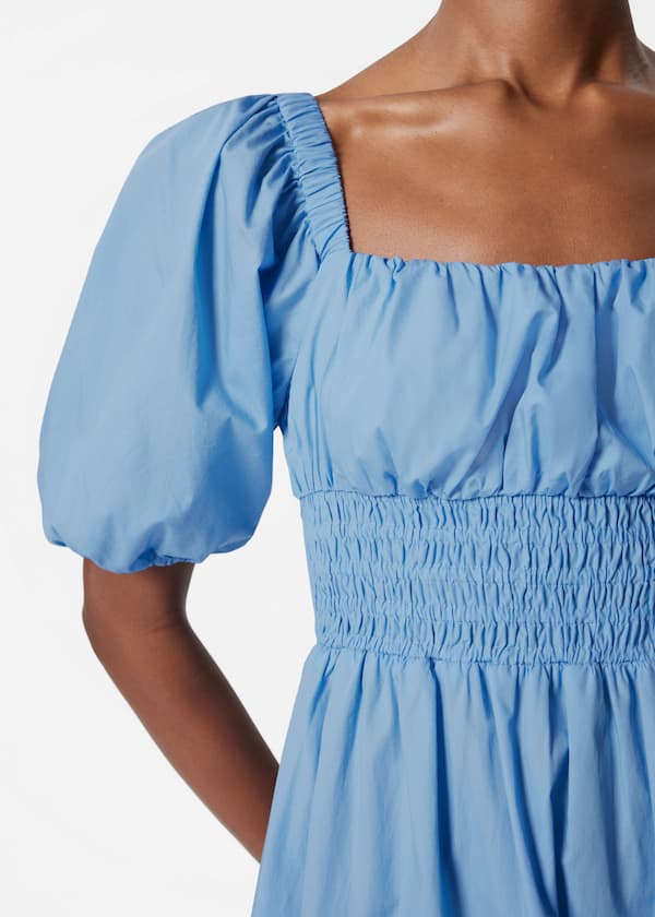 Puff-Sleeve Midi Dress