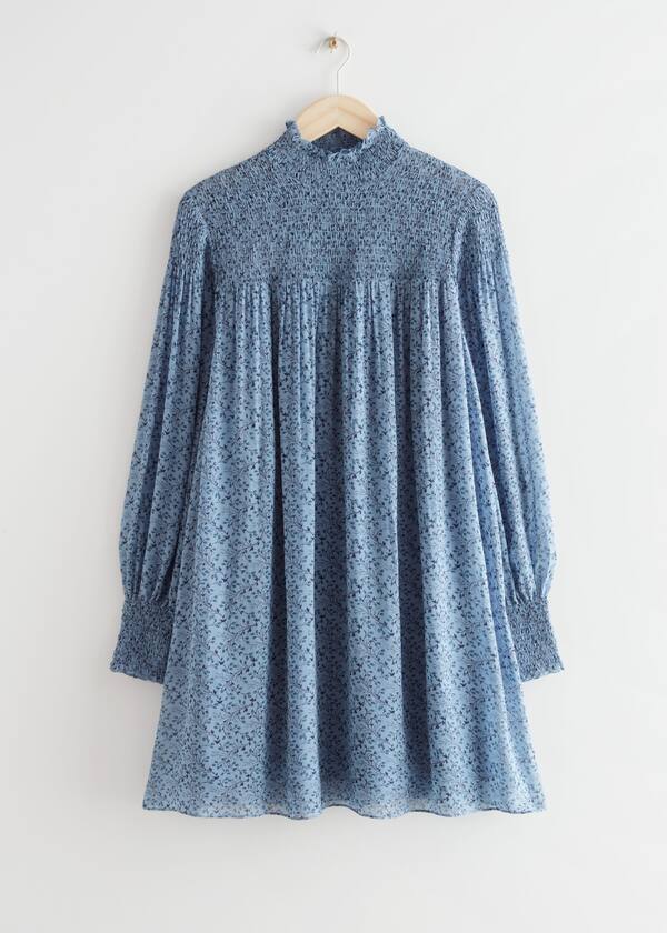 Sheer Smocked Mini Dress