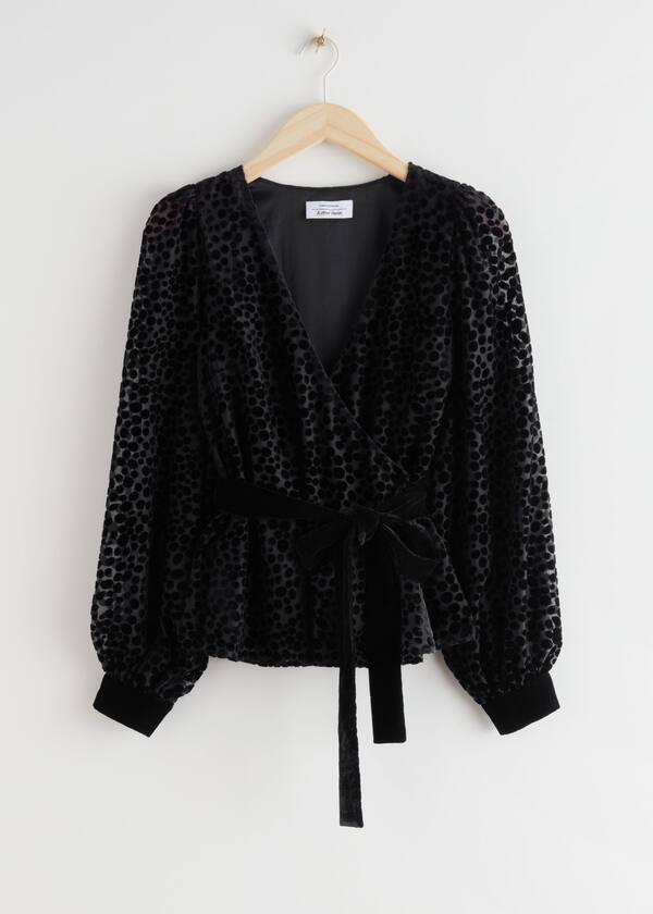 Velvet Mesh Wrap Top