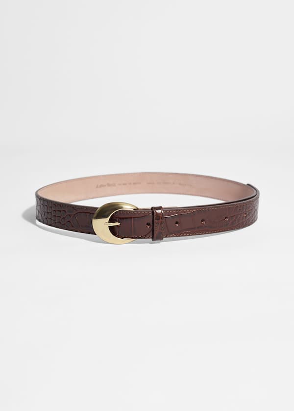 Crescent-Buckle Leather Belt