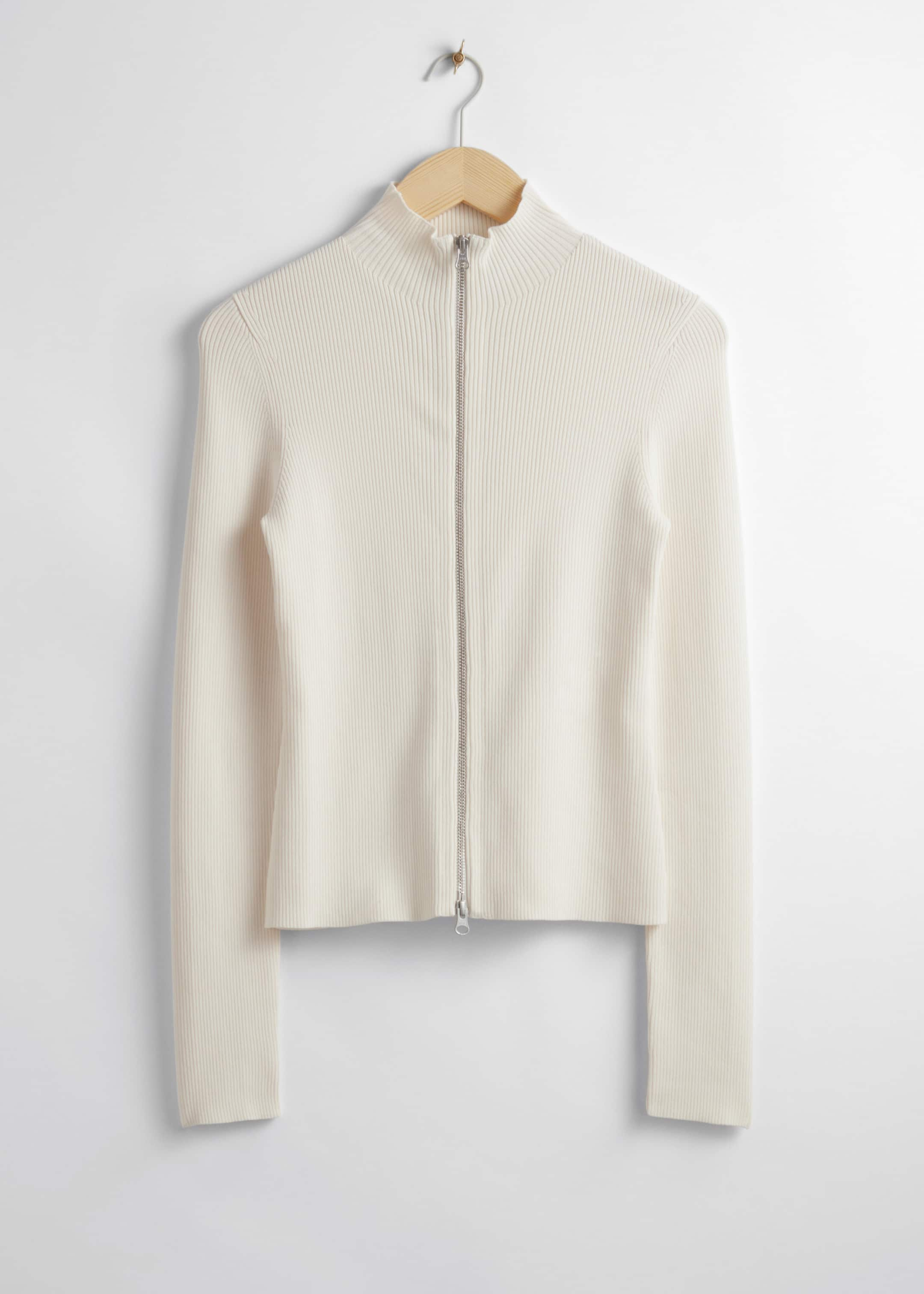 Slim Zip Cardigan Cream Cardigans Other Stories NL