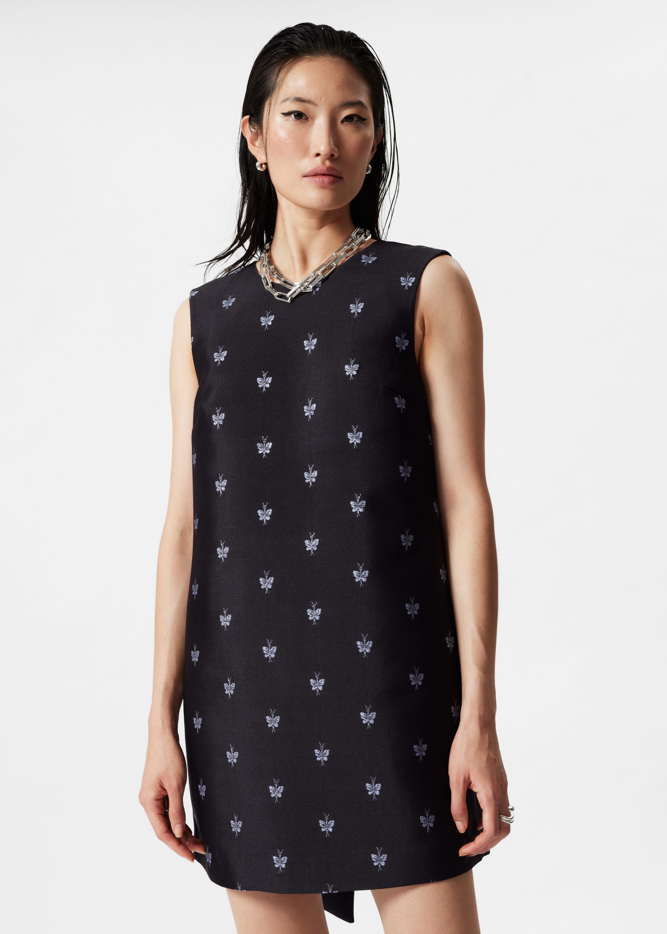 Jacquard Mini Dress - Black - Lookbook