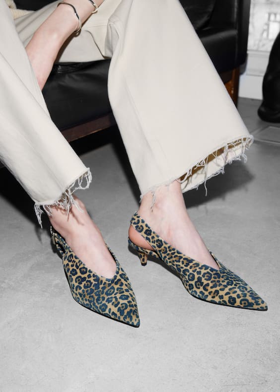 Leather Slingback Kitten Heels