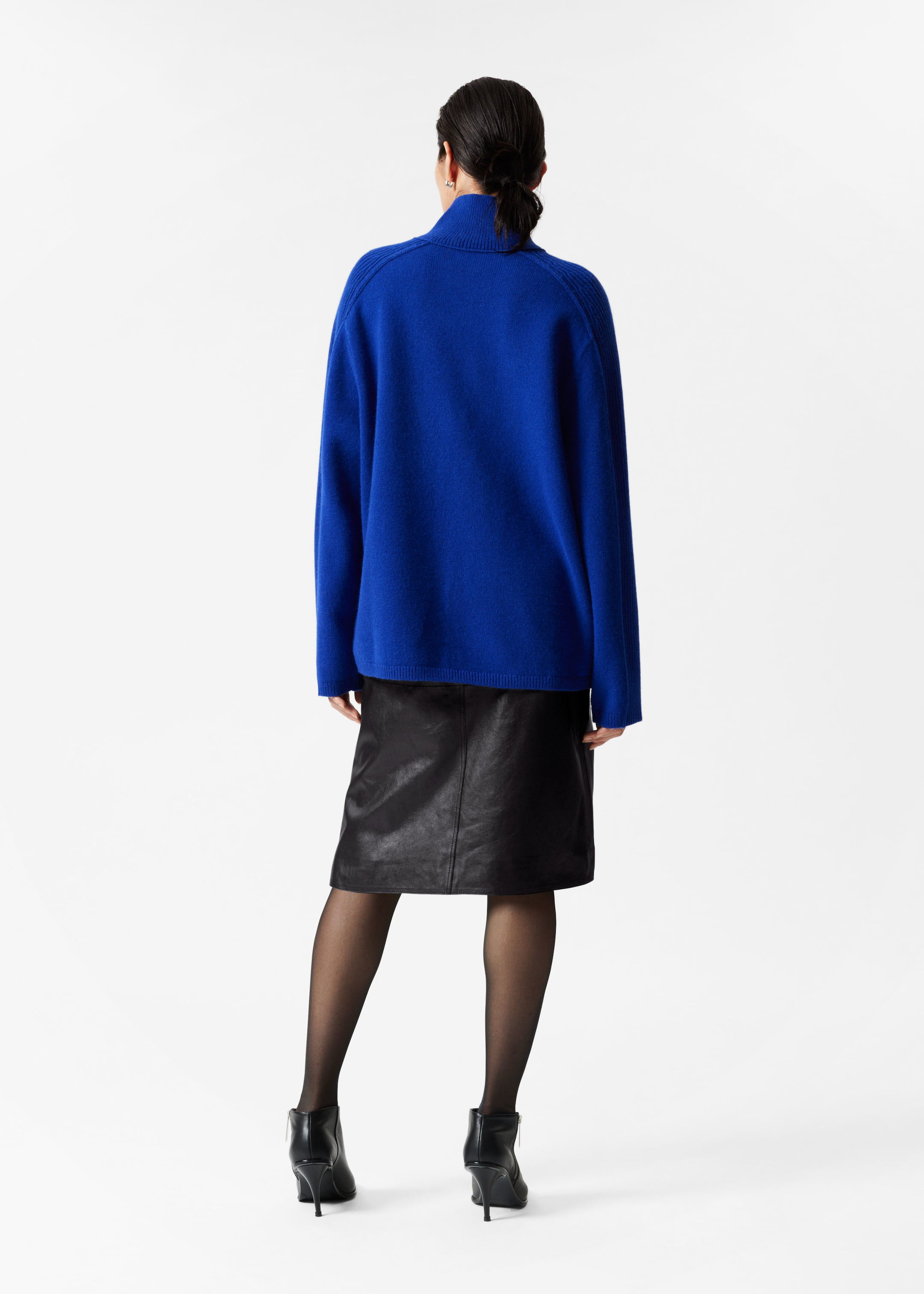 Panelled Wool Turtleneck Jumper - Blue - Lookbook