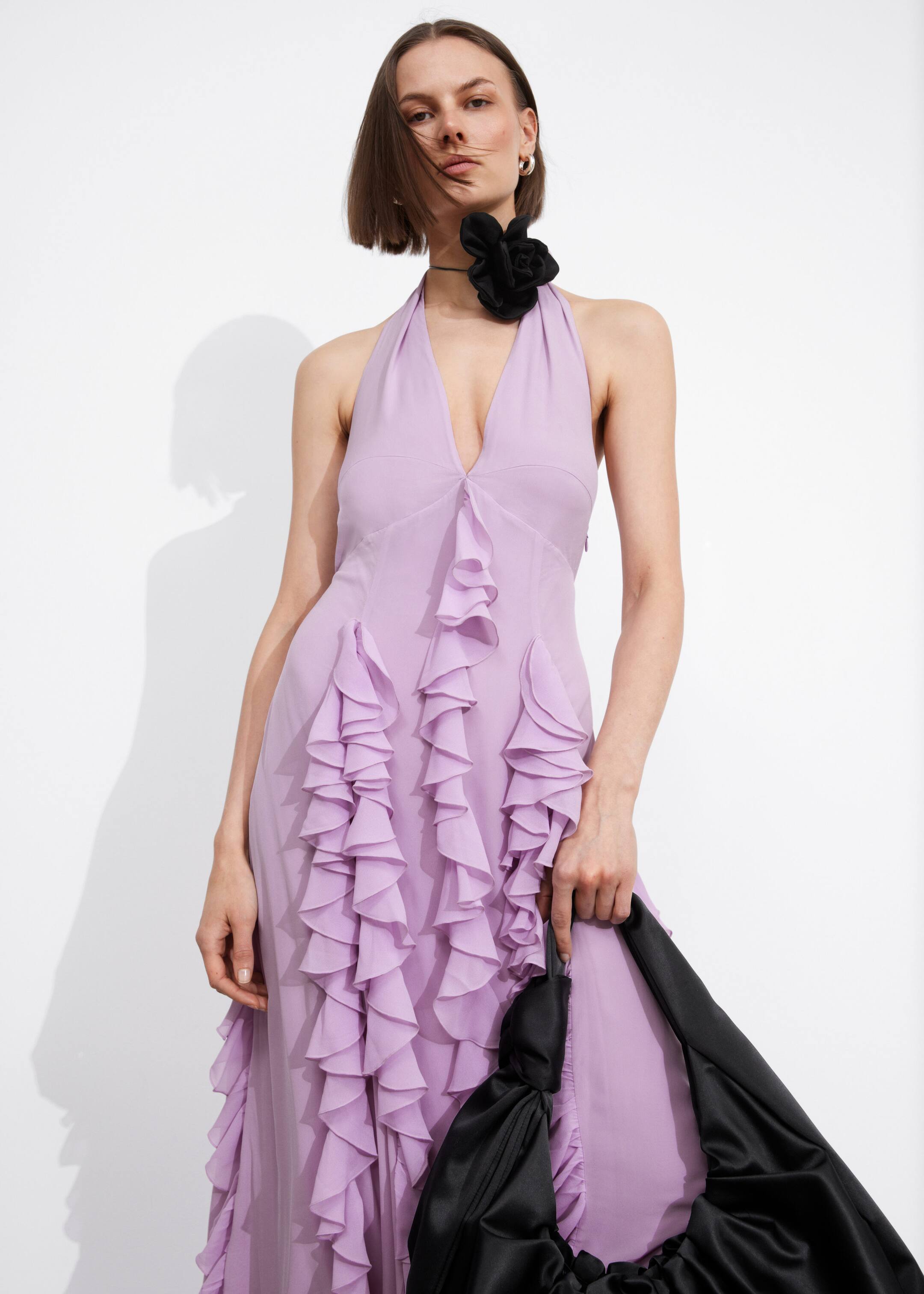 Frilled Halterneck Midi Dress - Lilac - Lookbook