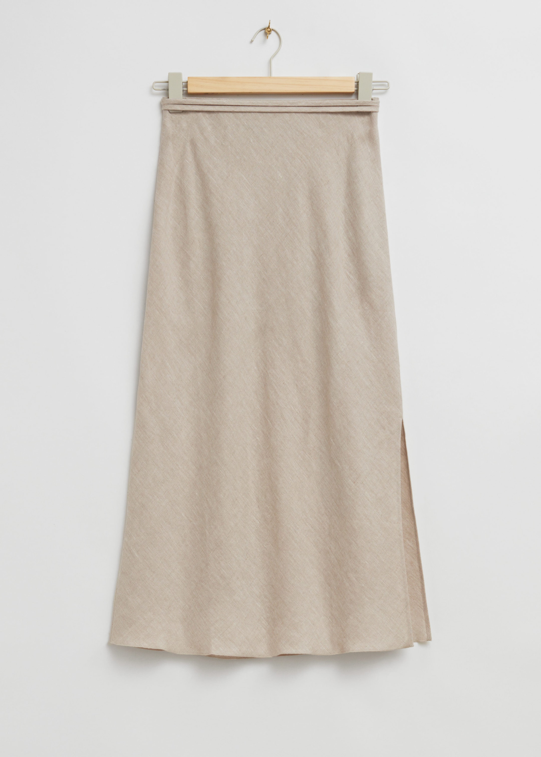 Strap Detail Linen Midi Skirt - Light Beige - Still Life