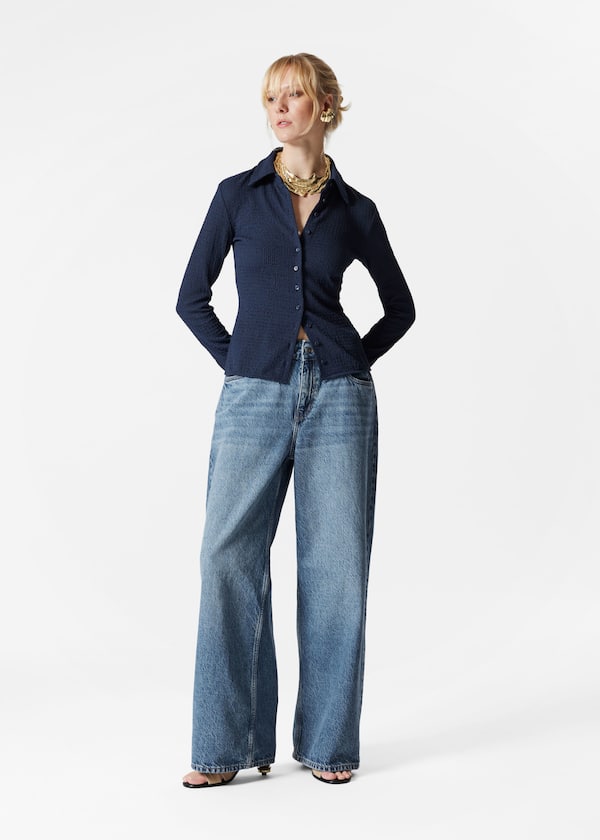 Textured Long-Sleeve Poloshirt
