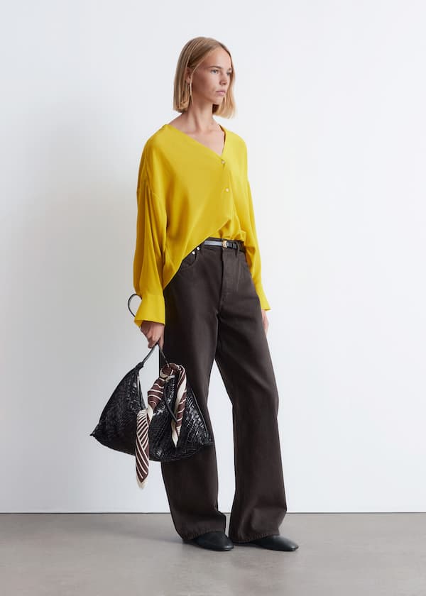 Oversized V-Neck Silk Blouse