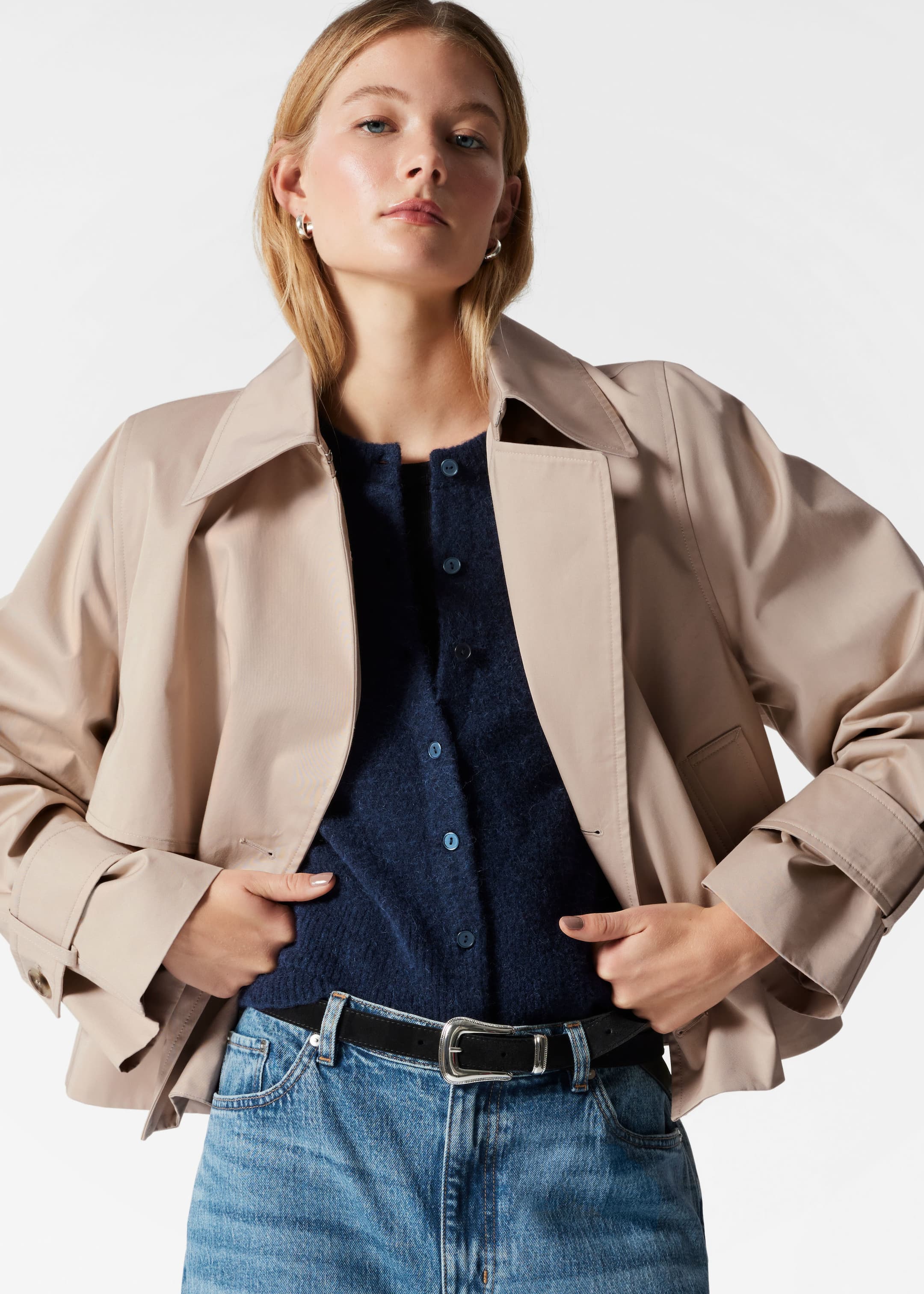 Short Trench Coat Jacket - Beige - Lookbook