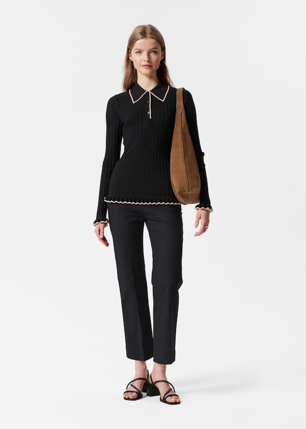 Rib-Knit Polo Shirt