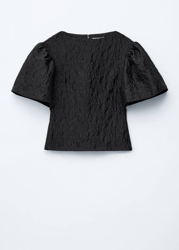 Jacquard Puff-Sleeve Top