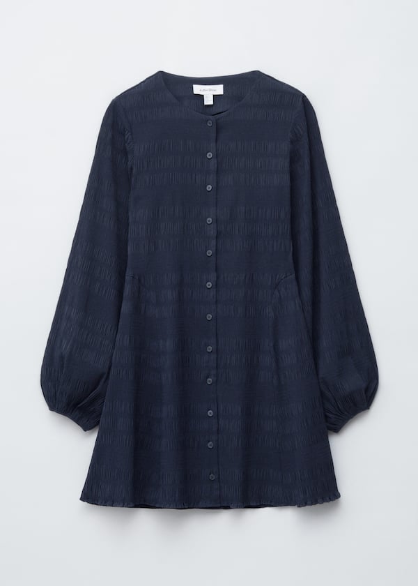 Smocked Balloon-Sleeve Mini Dress