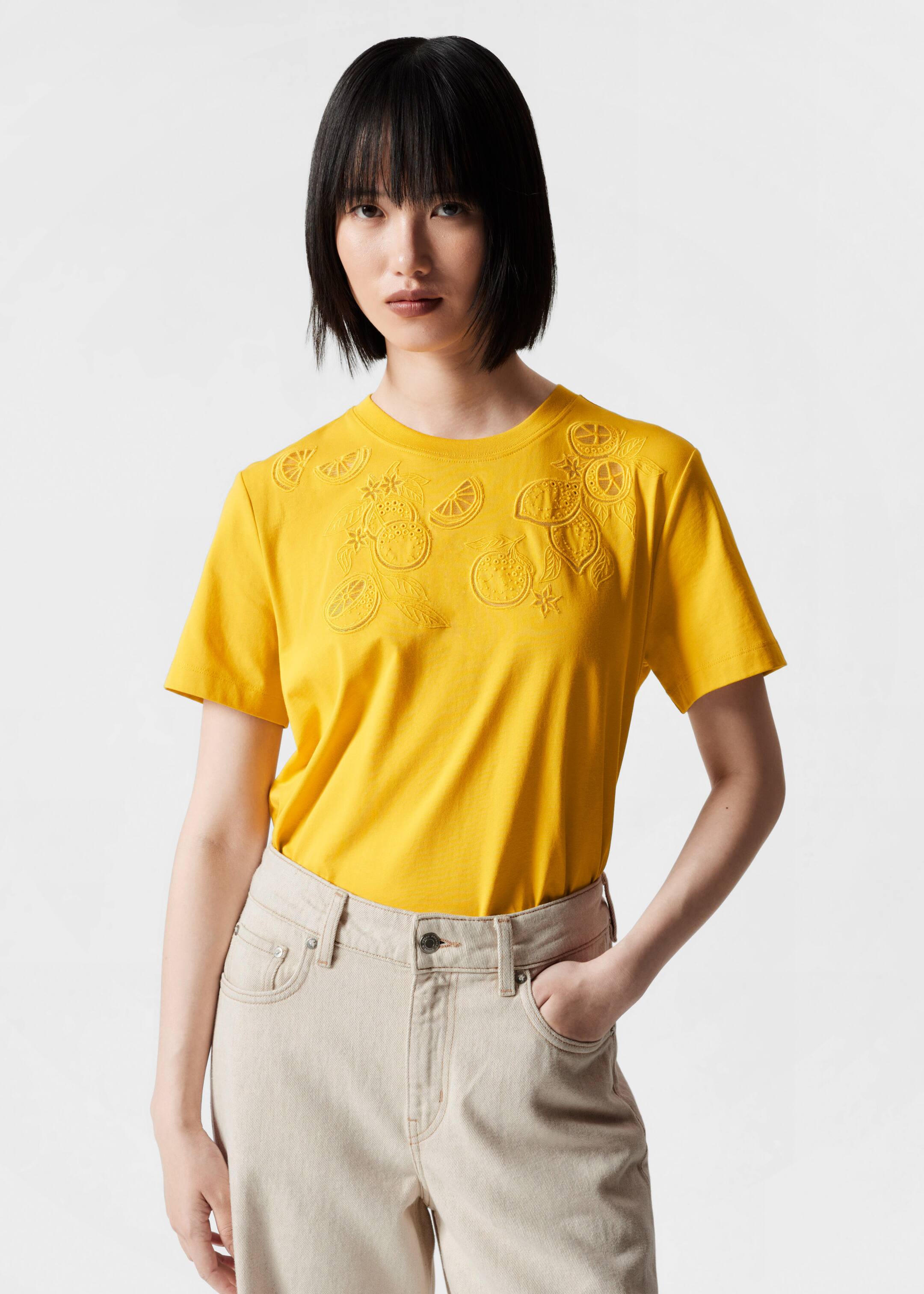 Lemon Embroidery T-Shirt - Yellow - Lookbook