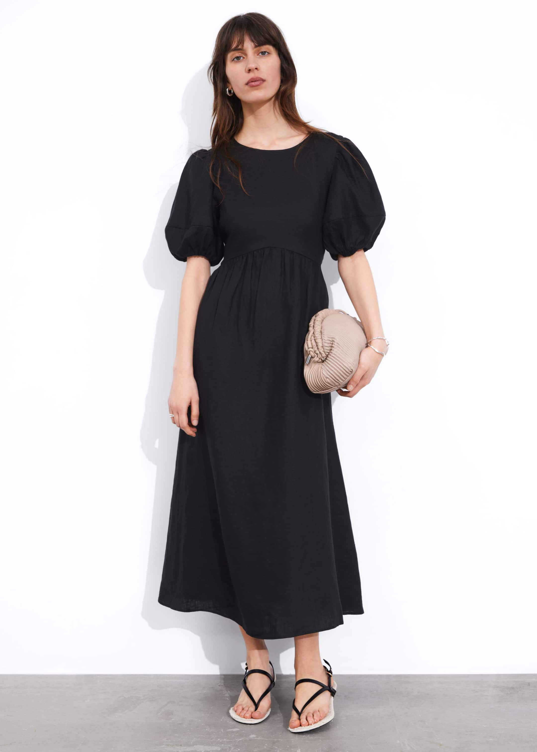 Robe midi à manches ballon - Noir - Lookbook