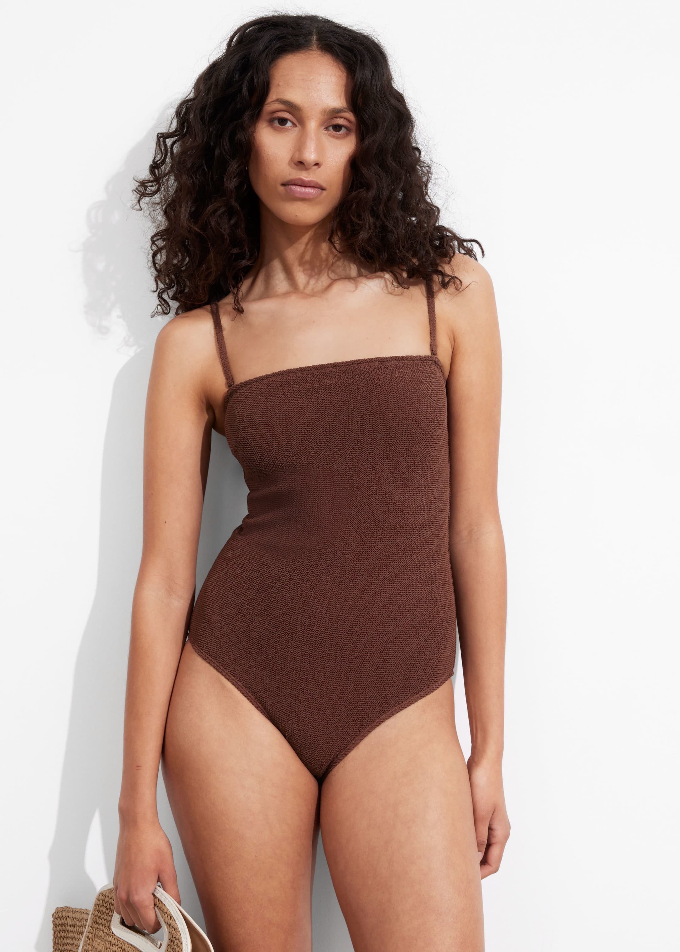 Textured Bandeau Swimsuit - Brown - Lookbook