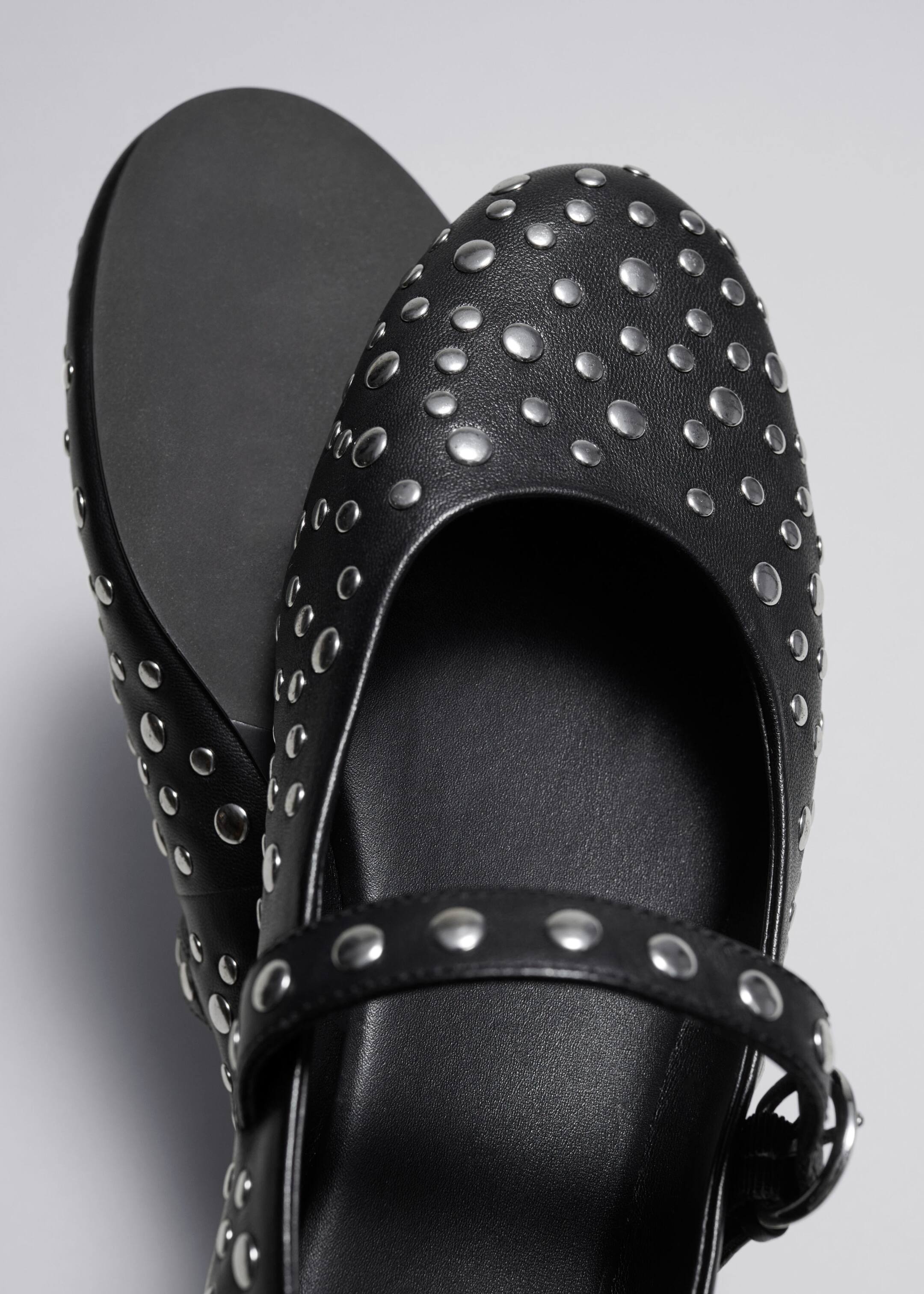 Studded Leather Ballet Flats - Black - Still Life