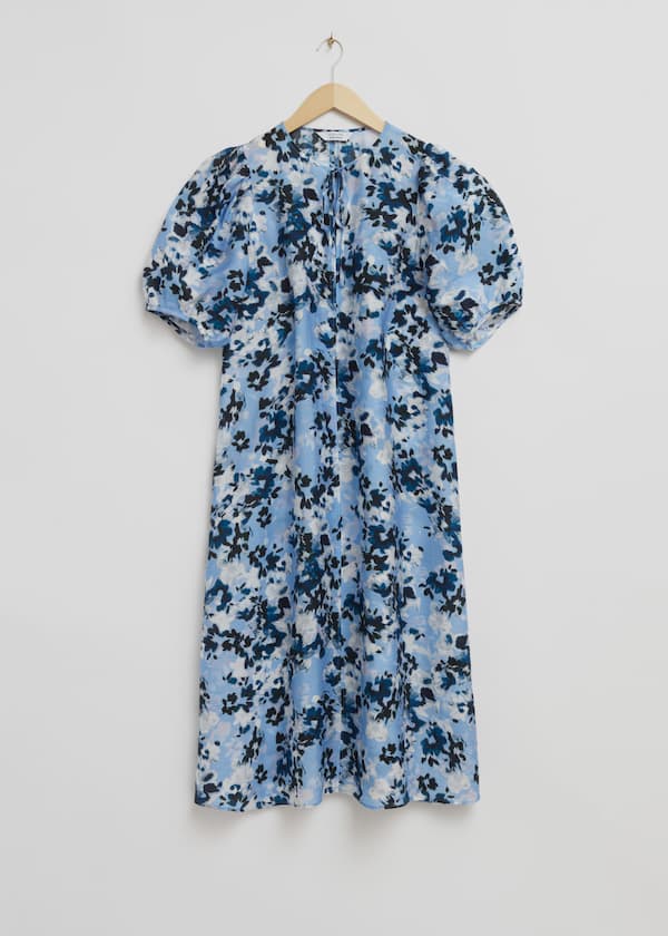 Relaxed Puff Sleeve Midi Dress