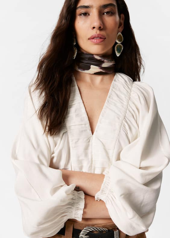 Smocked Puff-Sleeve Blouse