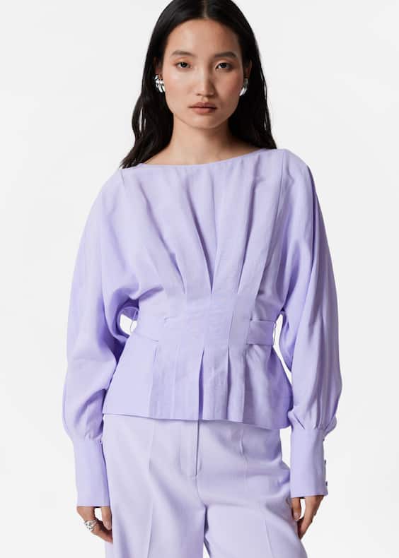 Pleated Boatneck Blouse