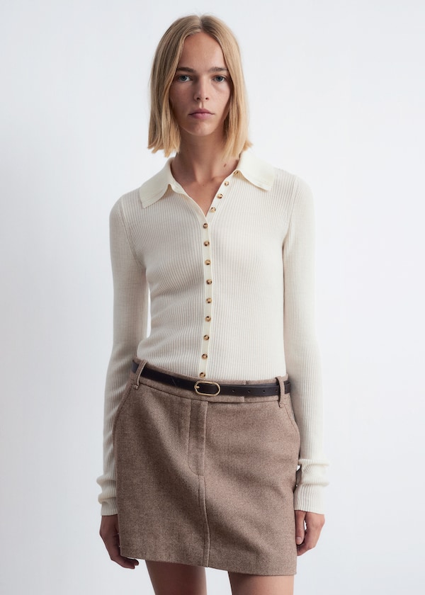 Ribbed Button-Detail Top