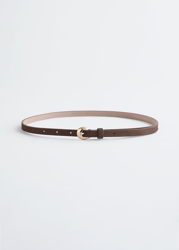 Crescent-Buckle Slim Leather Belt