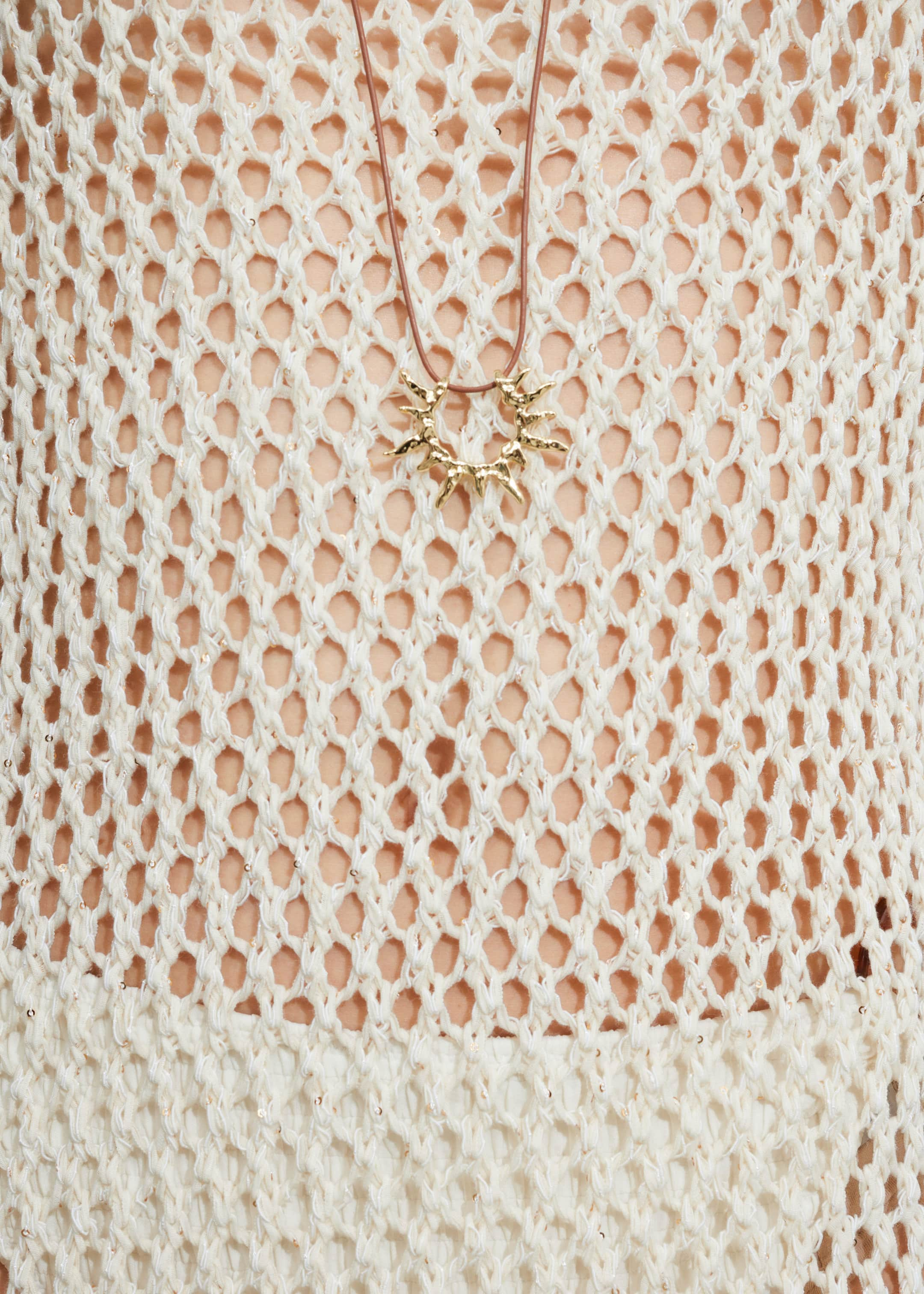 Robe midi crochetée à franges - Blanc - Lookbook