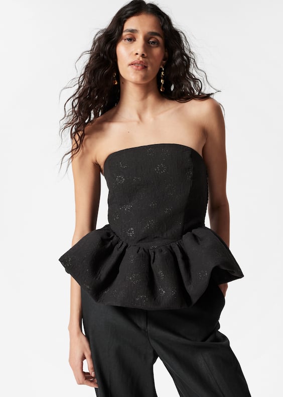 Bandeau Peplum Jacquard Top