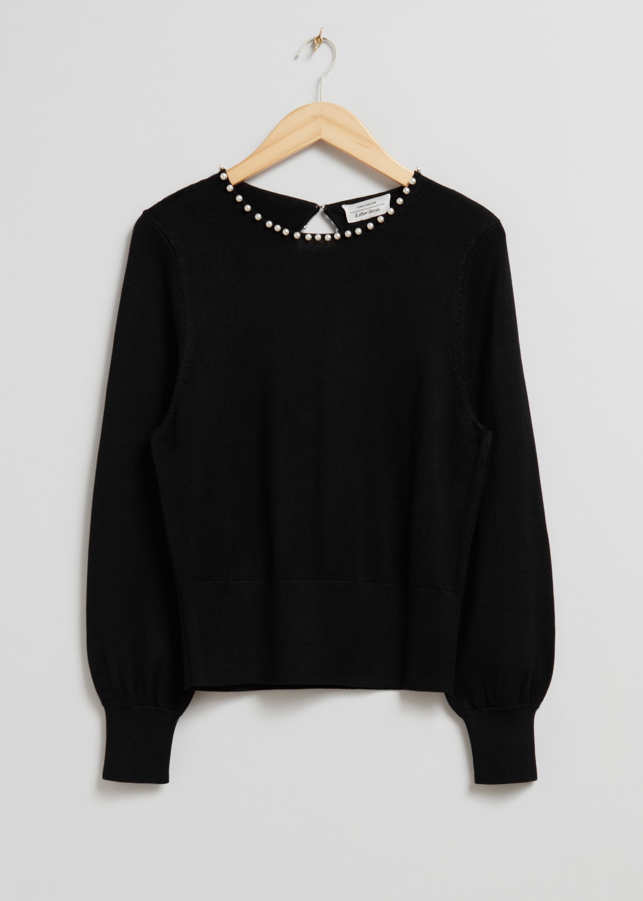 Pearl Bead-Trimmed Jumper - Black - Still Life