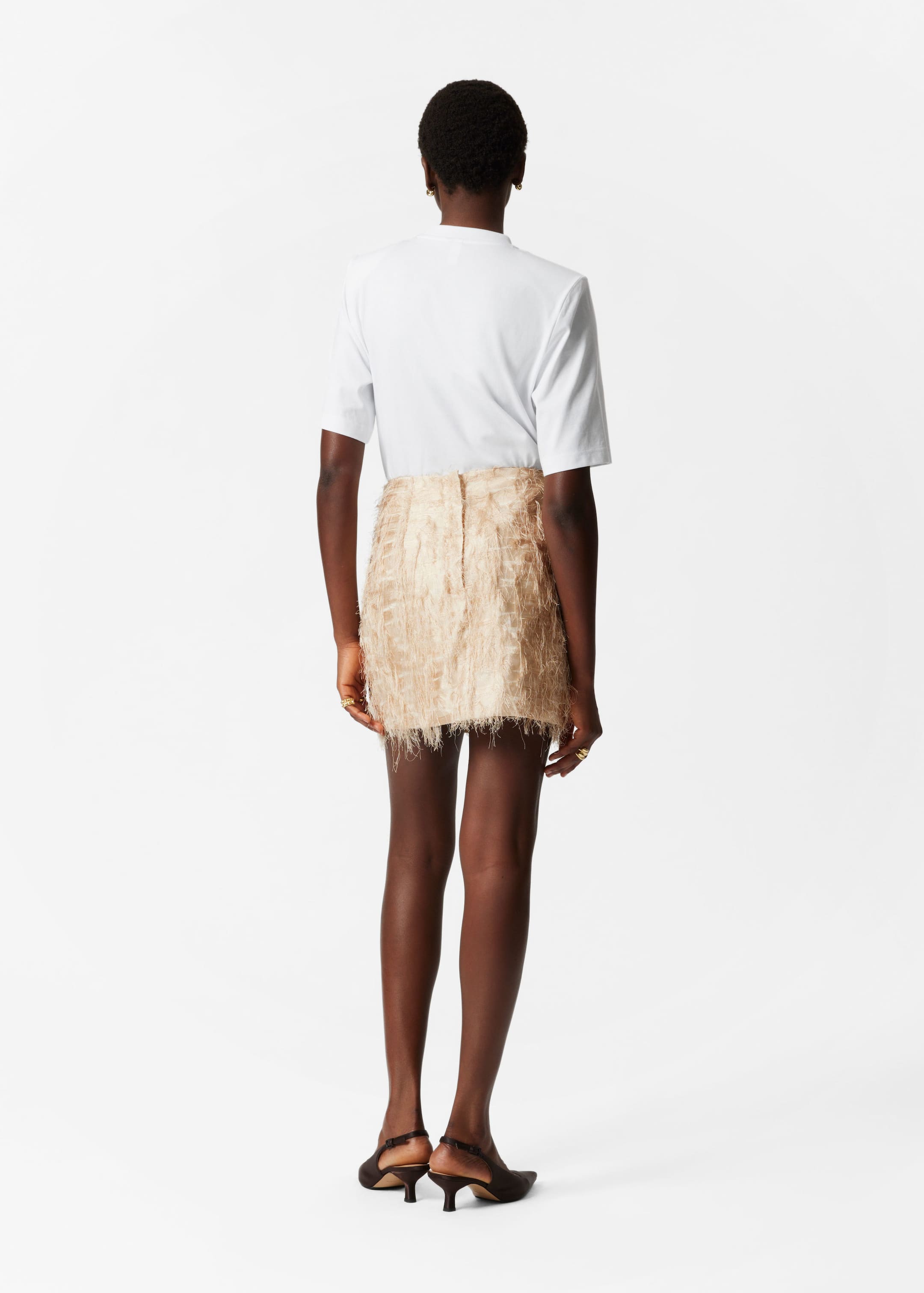 Frayed Mini Skirt - Beige - Lookbook