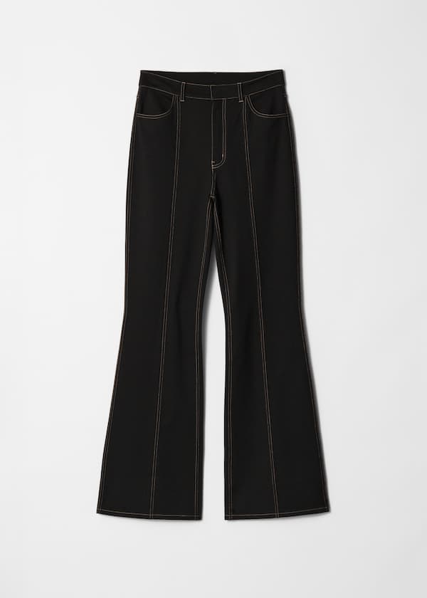 Flared Topstitched Trousers