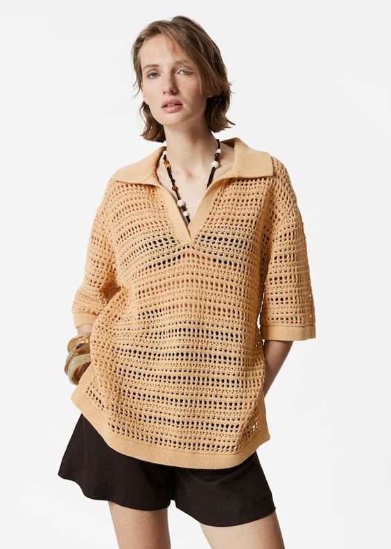Pointelle-Knit Polo Shirt