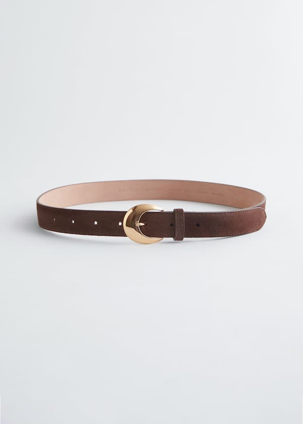 Crescent-Buckle Leather Belt