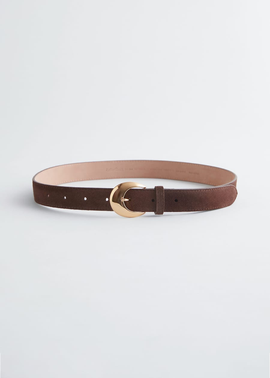 Crescent-Buckle Leather Belt