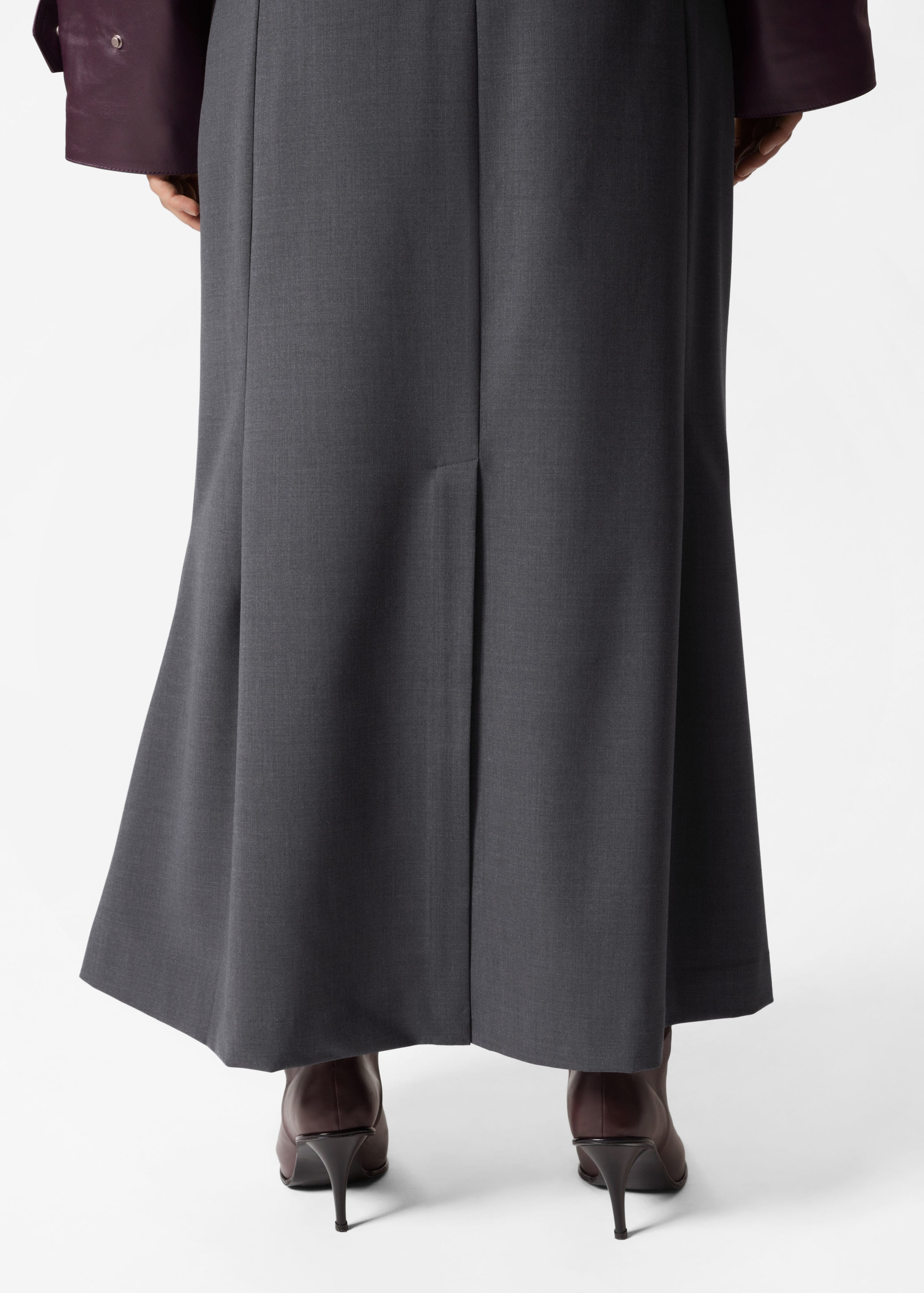 Flared Tailored Maxi Skirt - Grey - Lookbook