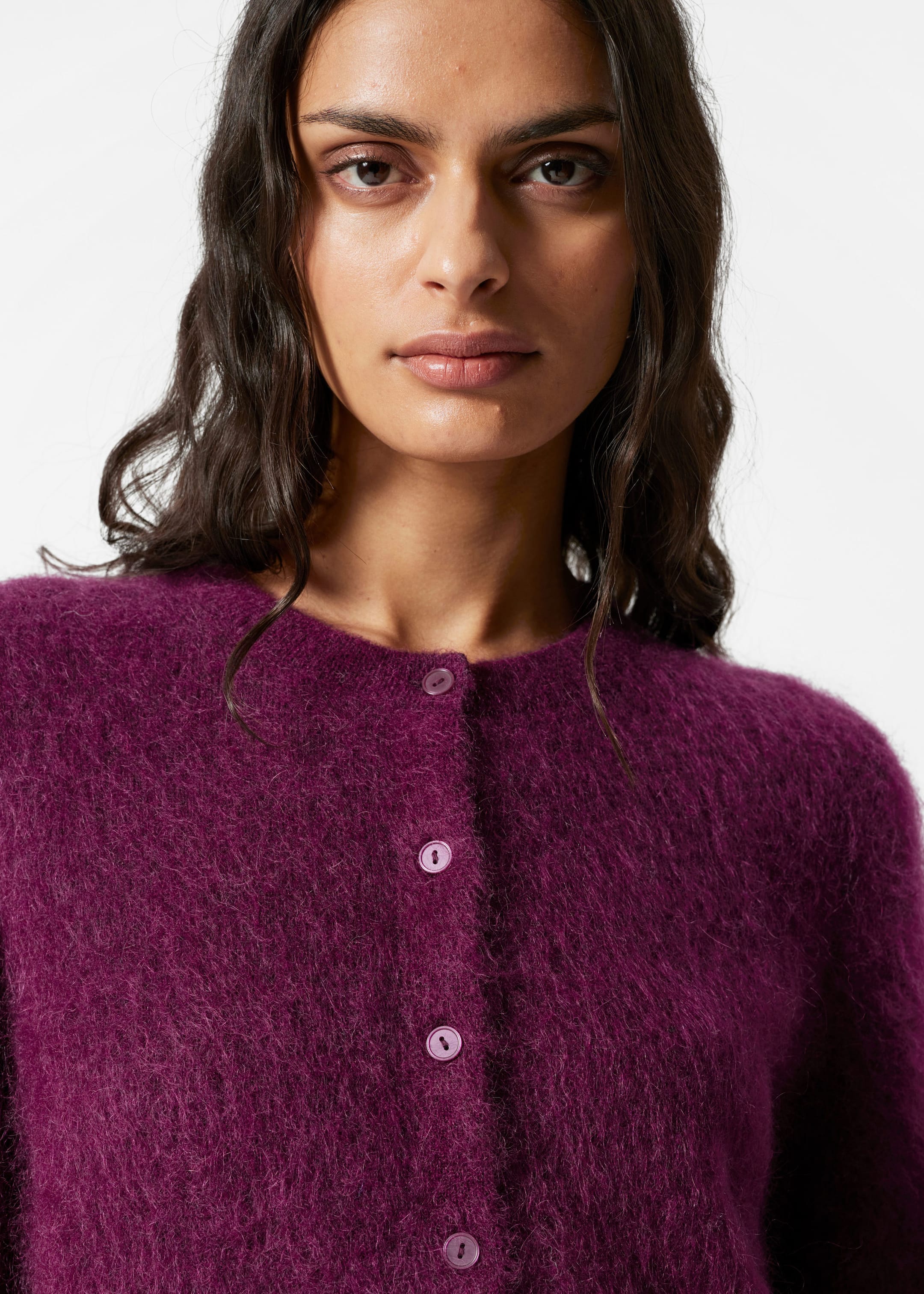 Knitted Mohair-Blend Cardigan - Burgundy - Lookbook