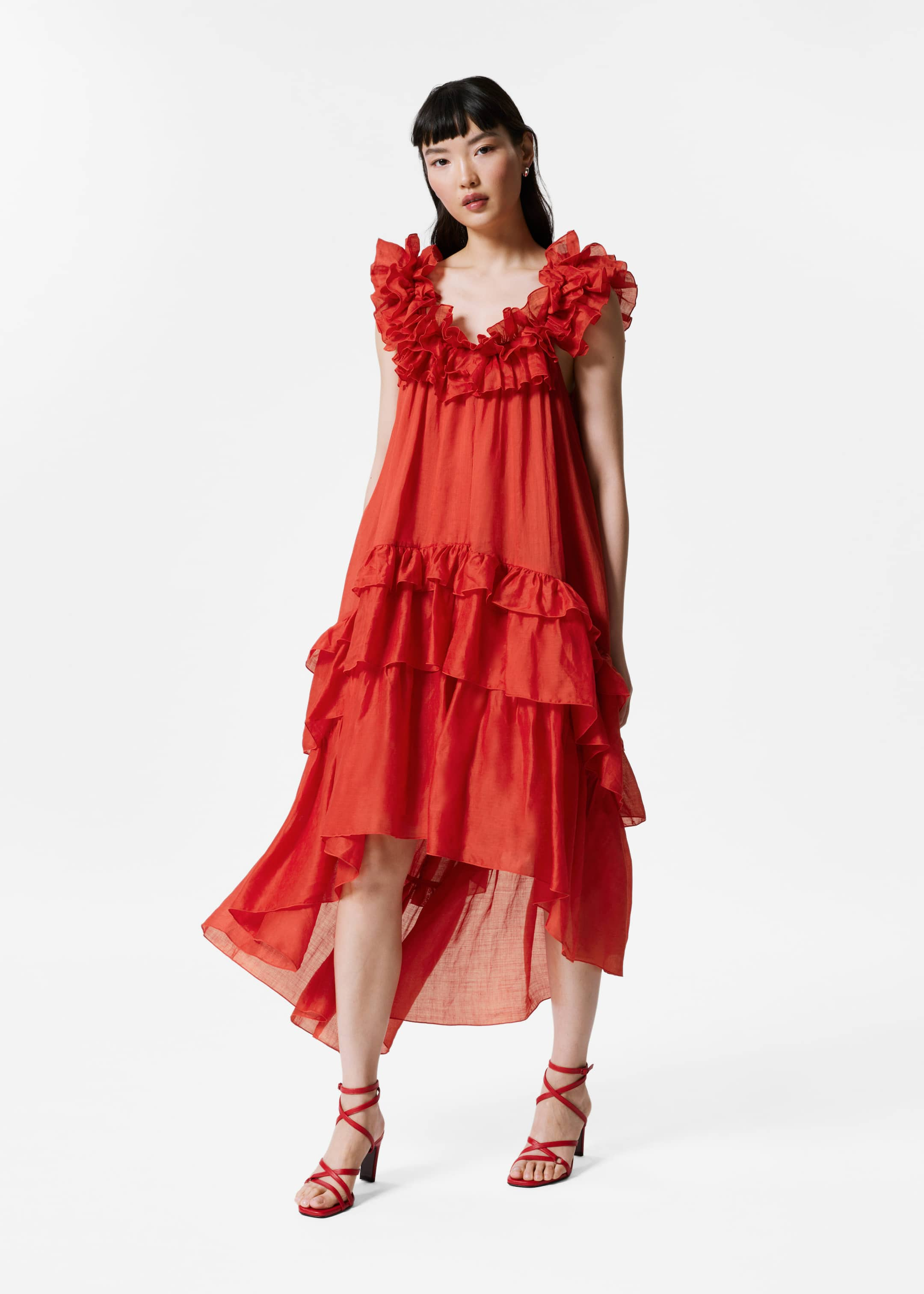 Tiered Ruffle Midi Dress - Mole - Lookbook