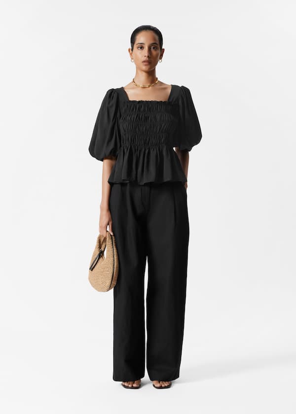 Smocked Puff-Sleeve Blouse