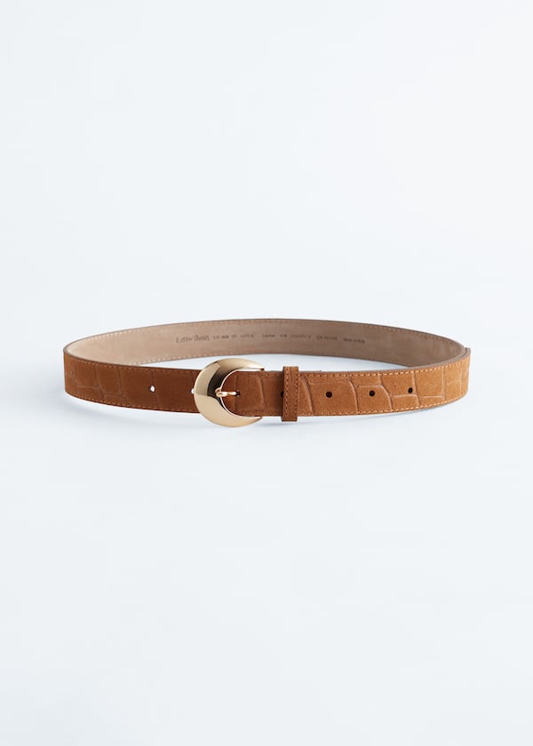 Crescent-Buckle Leather Belt