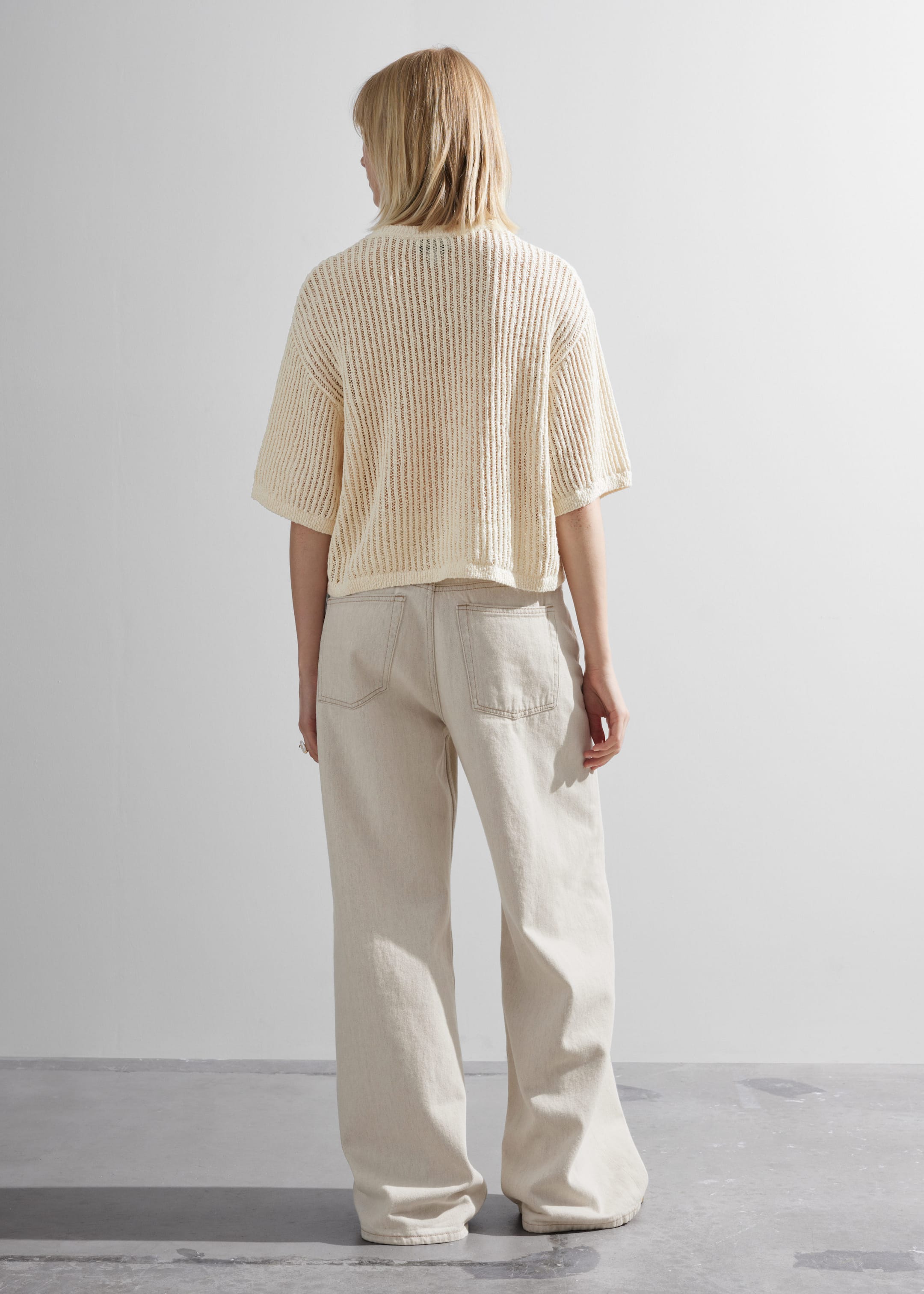 Sheer Rib-Knit T-Shirt - Cream - Lookbook