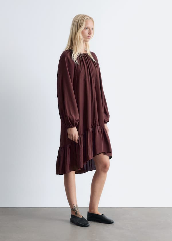 Flounced Balloon-Sleeve Mini Dress
