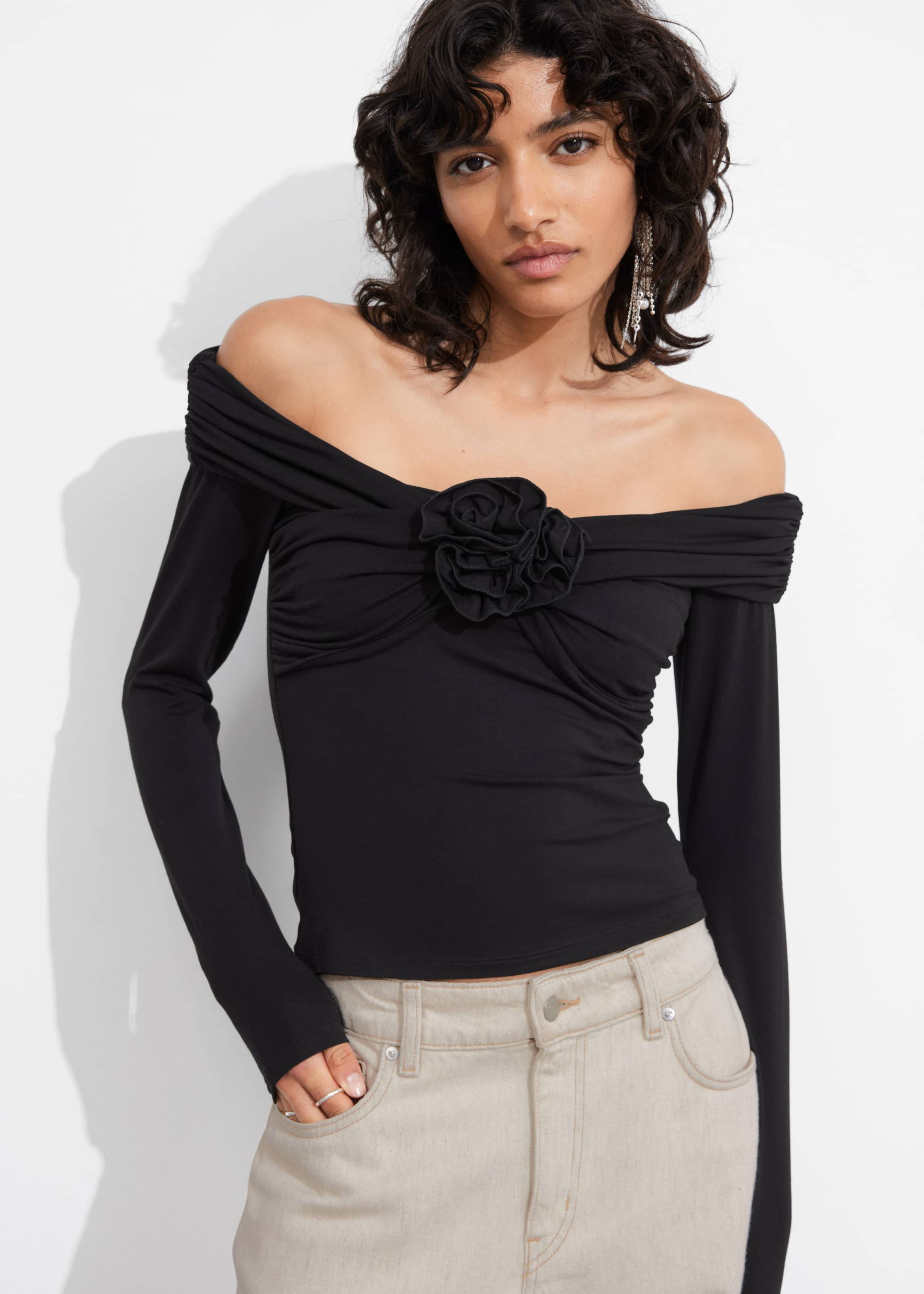 Ruched Off-Shoulder Top - Cream - Lookbook