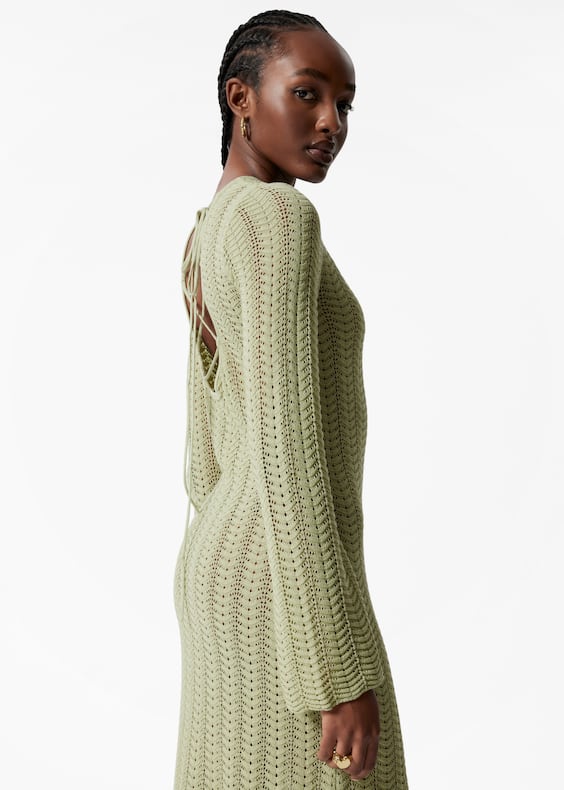 Pointelle-Knit Midi Dress