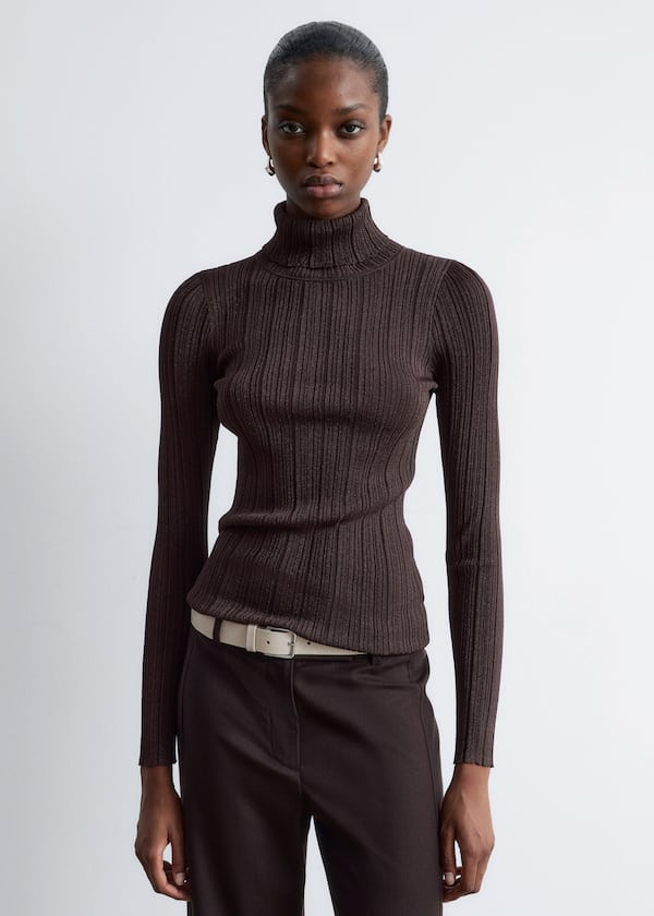 Rib-Knit Lurex Turtleneck
