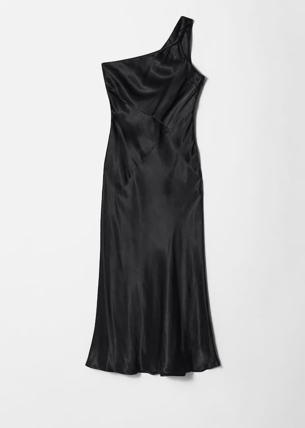 One-Shoulder Satin Midi Dress