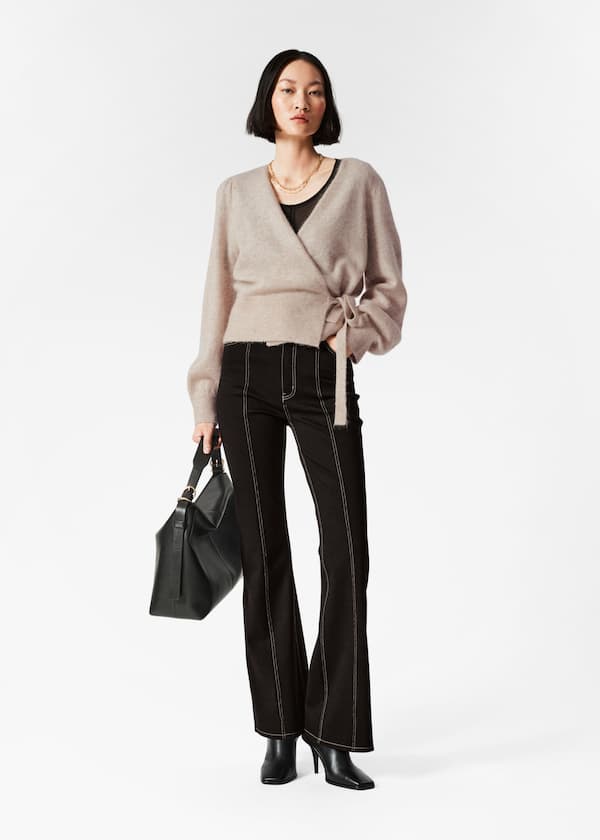 Mohair-Blend Knitted Wrap Cardigan